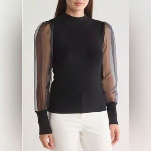 French Connection Krista Organza Sleeve Knit Top